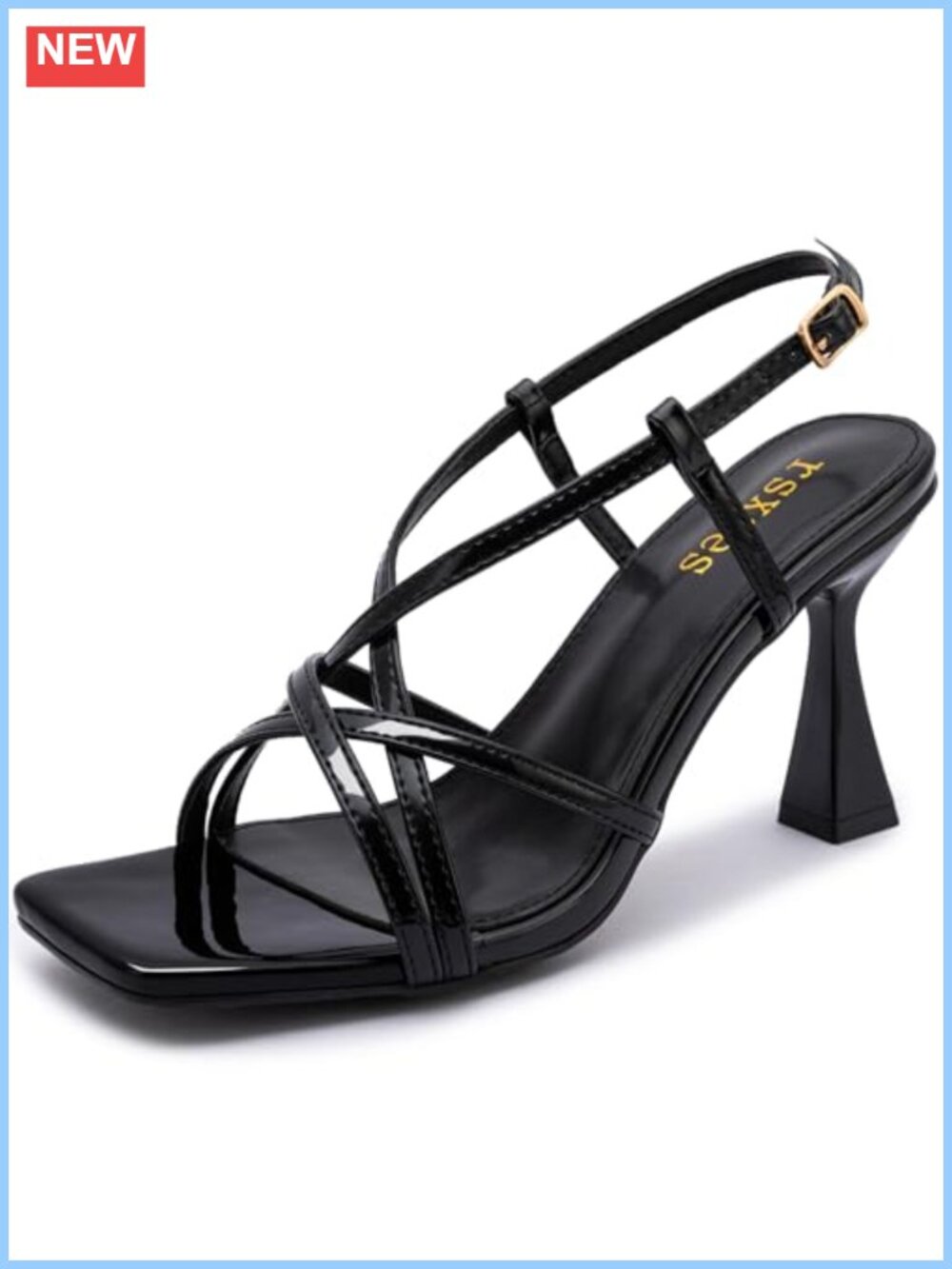 Strappy Heels Square Open Toe Ankle Strap Heeled Sandals Faux Leather